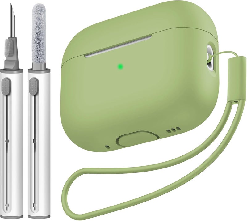 Tandoler Compatible with Airpods Pro 2 Case, Soft Silicone Skin Cover Protective Cases with Cleaner kit and Lanyard Compatible for AirPod Pro 2nd Generation, Front LED Visible - Matcha Green - Image 1